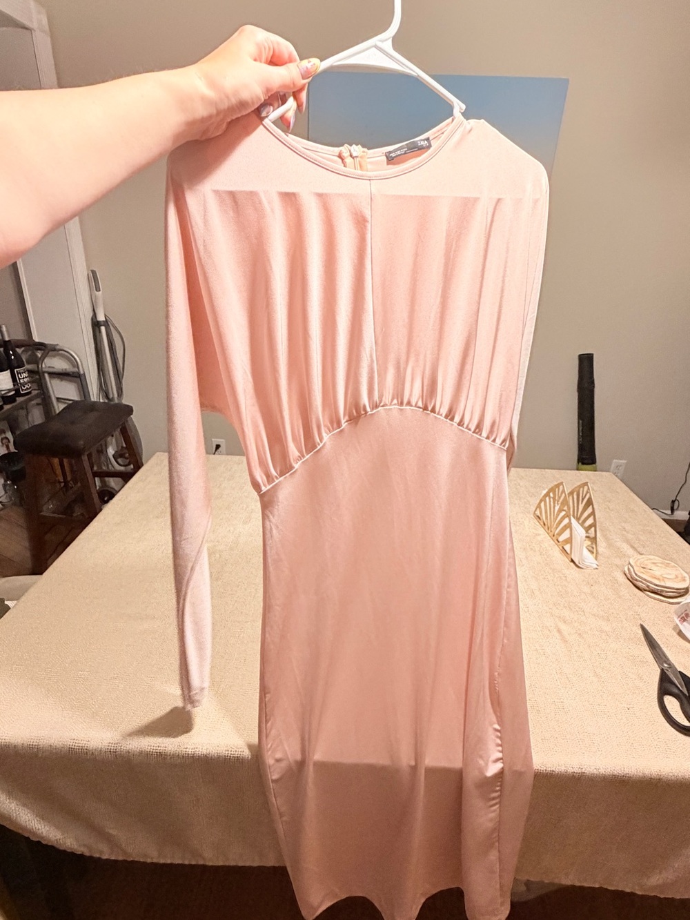 Zara Blush Pink Long Sleeve Midi Dress